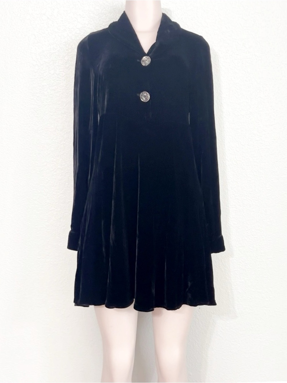 Vintage 90s Kamellia by Desire Black Velvet Mini Babydoll Dress SZ S Goth Witchy